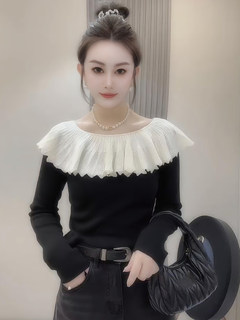 Korean style one-shoulder ruffled long-sleeved sweater for women 2025 autumn new fashion unique and beautiful top