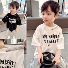 Potato Mom Children's Clothing Boys' Western Style Thin Combed Cotton Short sleeved T-shirt 2024 Summer Children's Loose Half sleeved Top