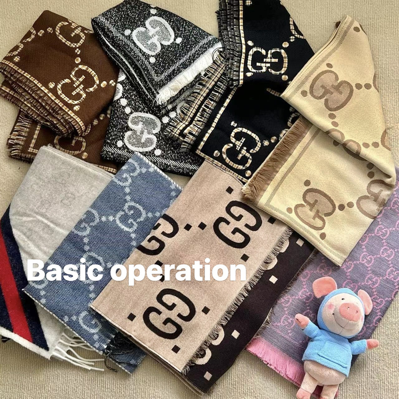 Gucci Wool Scarf Logo Vintage Pattern Gray Pink Caramel Milk Tea Color Block Cream Black Gold in Stock Authentic