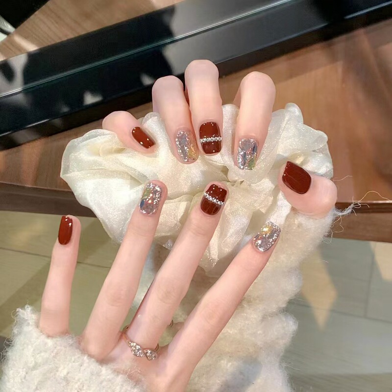 New Year Festive Red Cherry Handmade Nail Art Wearable Nails Burgundy Glitter Nail Pieces Removable Fake Nail Stickers New Year Festive Red Cherry Handmade Nail Art Wearable Nails Burgundy Glitter Nail Pieces Removable Fake Nail Stickers