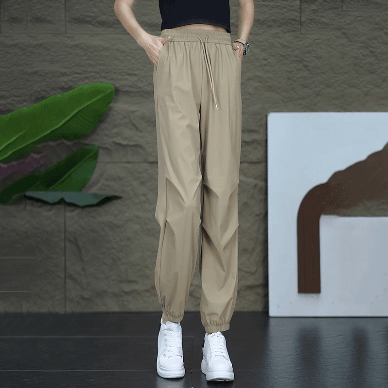 Ice Silk Quick-Drying Pants for Women, Summer Thin Style 2026 New High-Waisted Slimming Sports Casual Nine-Point Jogger Harem Pants