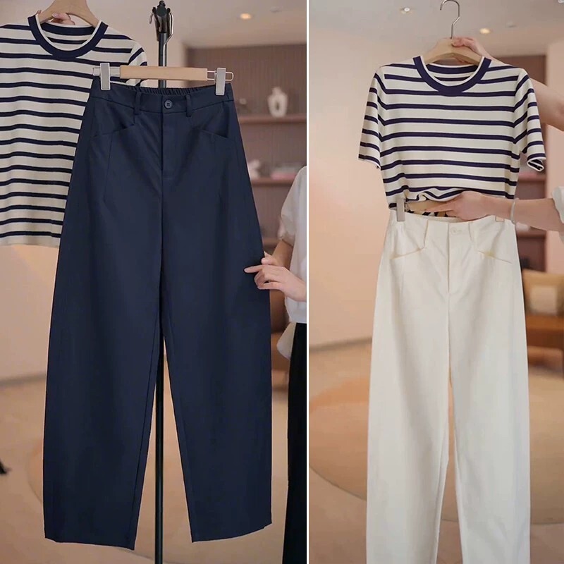Navy Blue Suit Pants for Women 2026 Spring and Autumn New High-Waisted Loose Harem Pants Petite Cropped Casual Knife-Cut Pants