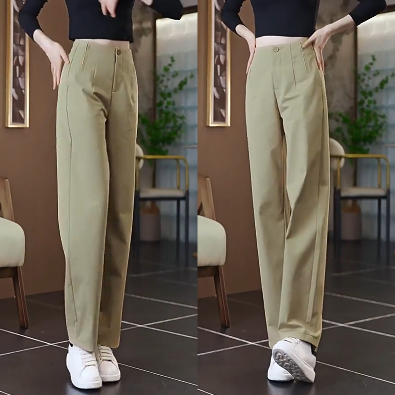 Navy Blue Curved-Leg Pants for Women, 2026 Spring and Autumn New Popular Style, Elastic Waist, Loose Fit, Slimming Wide-Leg Pants, Narrow Straight-Leg Pants