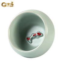 Carp Ru kiln tea cup Rudao kung fu tea set Tea Cup ceramic cup has fish owner Cup high-grade meditation single Cup
