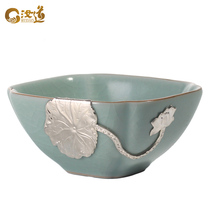 Inlaid silver Ru kiln master Cup high-grade ceramic tea set tea cup single cup large curium silver tea cup