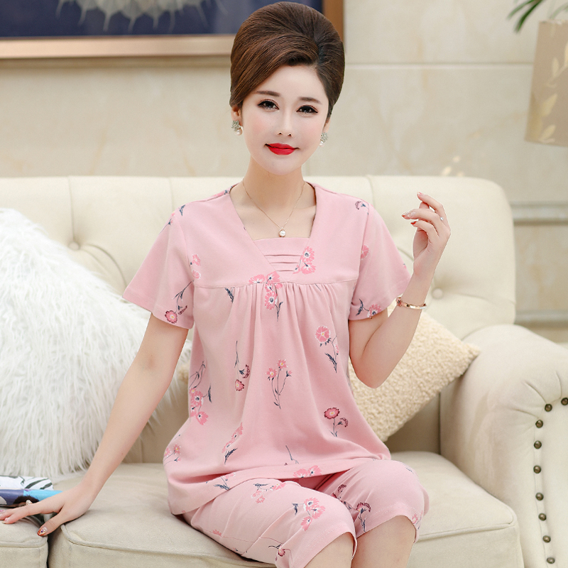 2019 nhân béo quần áo trung niên bông pajama quần bông lớn nhà mùa hè đồ ngủ phụ nữ trưởng thành.