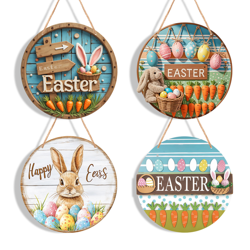 Easter Decoration Hanging Ornaments Rabbit Eggs Welcome Wooden Door Sign Hanging Decorations Holiday Background Wall Window Atmosphere Arrangement