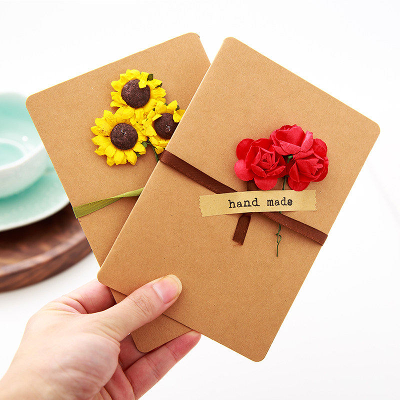 Creative Birthday Valentine's Day Cards Flowers Kraft Blessings Cards Handmade High-end Dry Flowers Diy Teachers Festival Cards