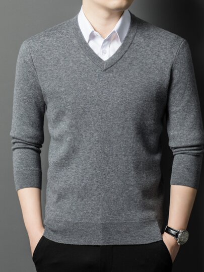 Anti-Pilling High-End V-Neck Pure Wool Sweater for Men, Thickened Business Sweater with Sweetheart Collar, Anti-Pilling Wool Sweater