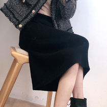 Wool knitted skirt womens 2020 autumn and winter new mid-length non-split ins thickened hip straight tube line skirt