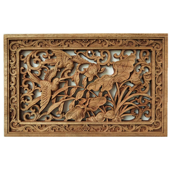 Special price Dongyang woodcarving pendant Chinese antique rectangular Fu character camphor wood handicraft partition hollow solid wood