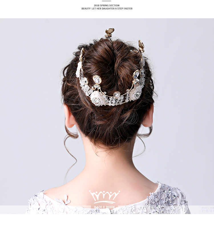 Trẻ em vương miện vương miện cô gái làm bằng tay phụ kiện tóc công chúa vàng tròn vương miện sinh nhật nhiếp ảnh xây dựng sàn catwalk hiệu suất headband kẹp càng cua 3 răng