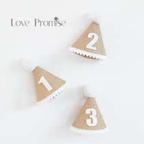 ins Linen Sen department birthday hat Year-old baby Birthday decoration decoration Dress-up party supplies Photo props