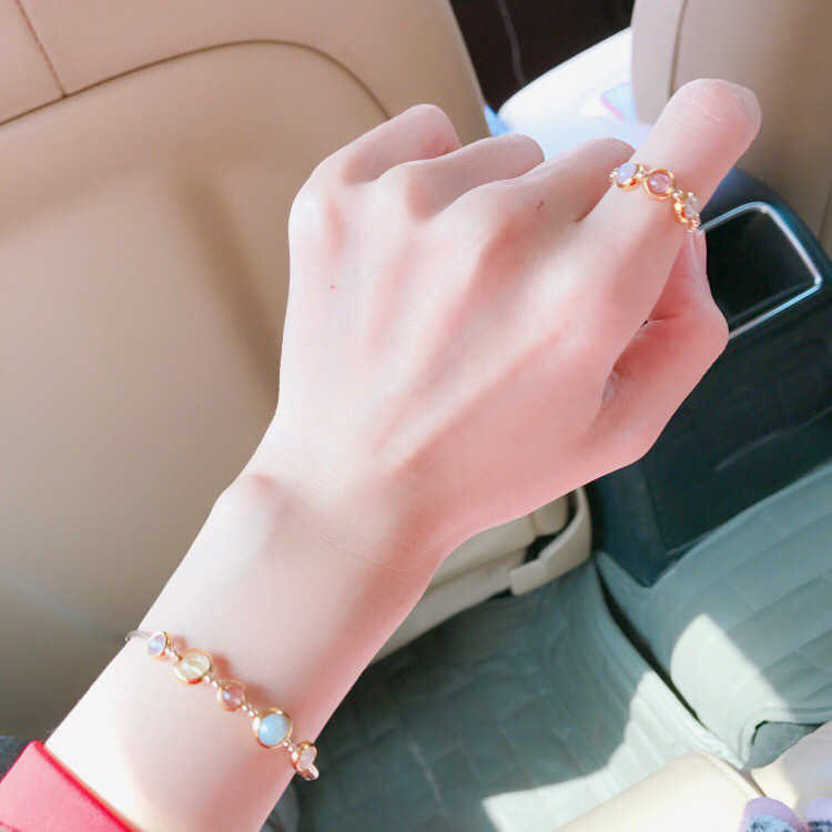 Trang sức BO Đá tự nhiên Lucky Crystal Ring Circle 14k Gói Vàng Amethyst Dâu tây Crystal Bracelet 029 vòng tay trầm hương