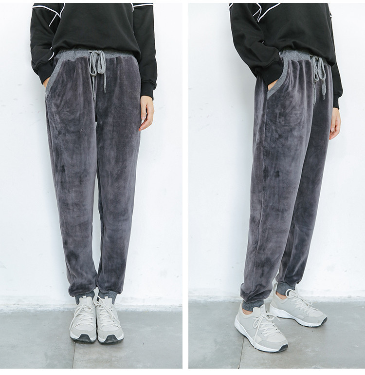 Bộ đồ ngủ nhung màu vàng nguyên chất nữ mùa thu đông cộng với quần nhung dày ấm áp cotton giản dị cỡ lớn có thể mặc ngoài quần nhà. quần tất nam