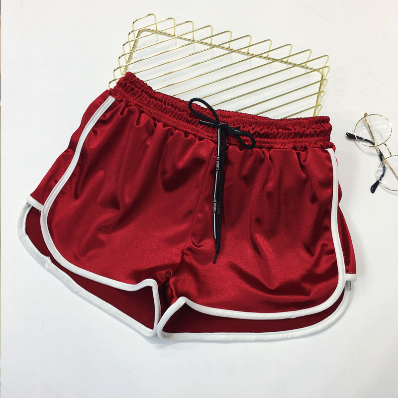 Mùa hè retro nhà băng lụa đồ ngủ phụ nữ lụa màu rắn cao eo thể thao quần nóng chất béo kích thước lớn la la quần short bóng rổ quần ống suông nam