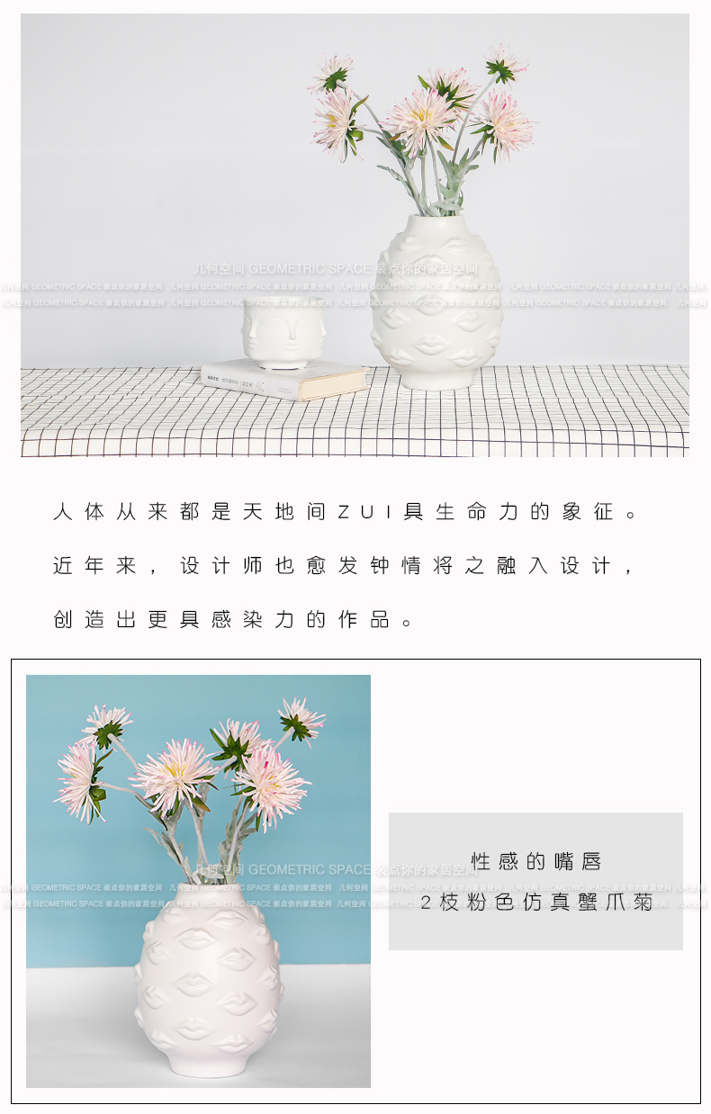 Nordic Muse face ceramic vase lips the sitting room is contracted fashion creative flower arranging character ornaments furnishing articles