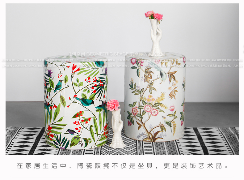 Modern northern wind cylinder of flowers and birds painting ceramic stools household creative edge what sitting room adornment landing place