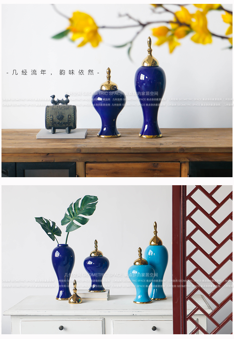 Neo - classical European ceramic vase villa living room home decoration wine porch gold pot cover general furnishing articles