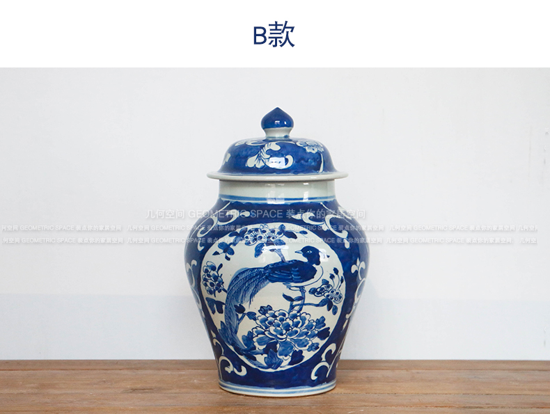 Blue and white porcelain painting of flowers and birds ceramic storage jar of archaize of new Chinese style household porch rich ancient frame handicraft furnishing articles
