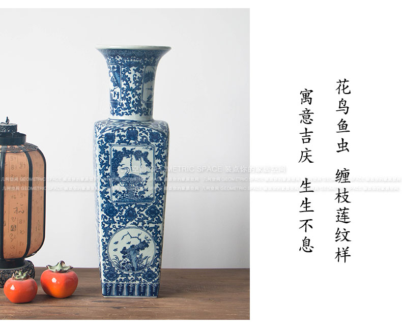 Chinese style classical geometry space where sky is blue and white porcelain vase branch lotus flower implement sitting room study furnishing articles