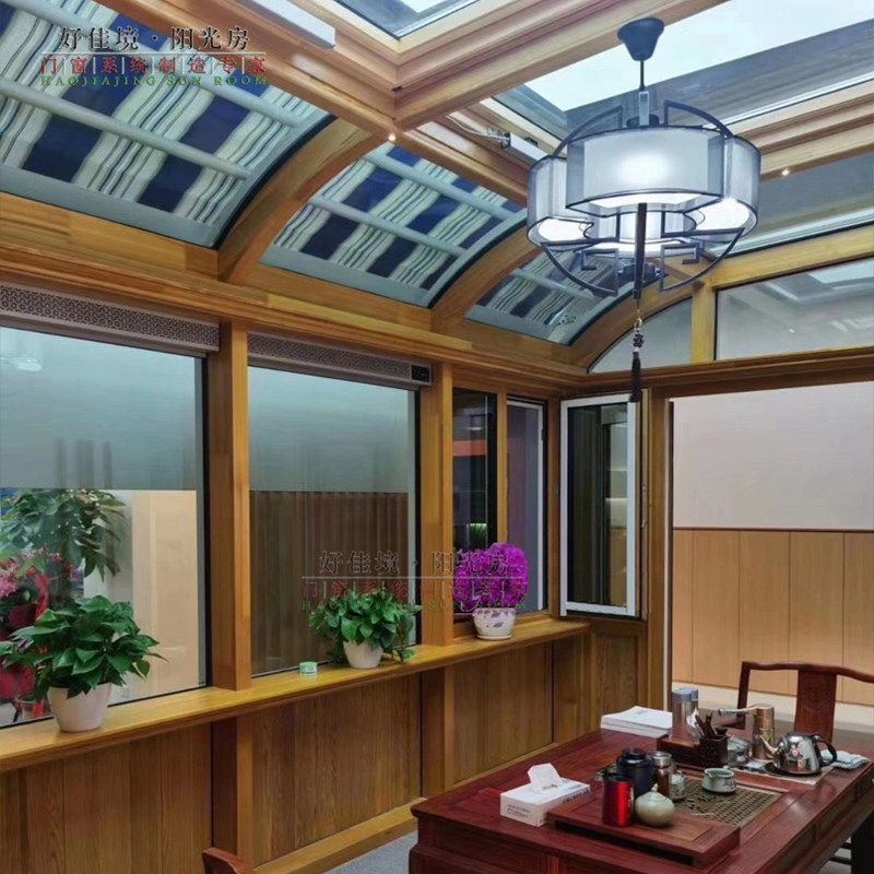 Beijing aluminum-coated wood door and window soundproof floor yarn curtain integrated insulated window seal balcony terrace floor window customization