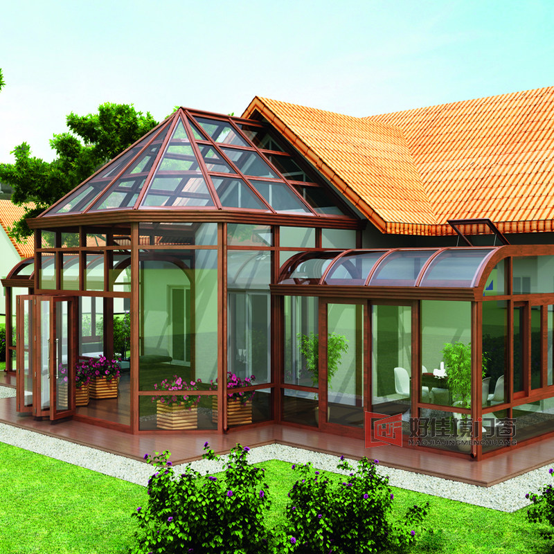 Eurostyle Aluminum Alloy System Greenhouse Villa Broken Bridge Aluminum Seal Terrace Steel Structure Glass Curtain Wall Aluminum Clad wood doors and windows