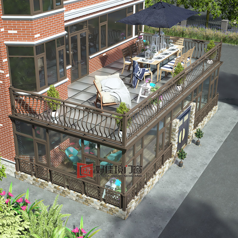 Terrace Greenhouse Villa Seal Balcony Broken Bridge Aluminum Alloy Doors And Windows Glass House Aluminum Clad Wood Gold Steel Mesh Veil