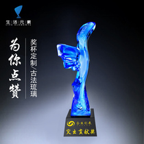 Thumbs glass crystal trophy custom creative competition championship trophy custom company staff award lettering