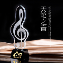  Note crystal trophy Custom singing competition School speech medal Gold microphone Music trophy lettering