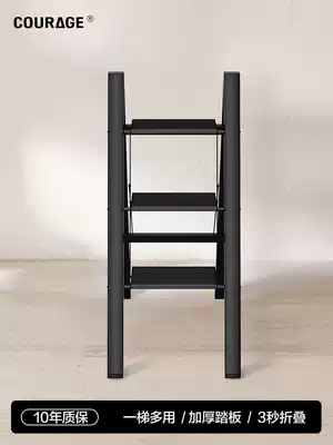Carriqi household ladder multi-function three-step folding herringbone ladder rack black thickened small portable ladder