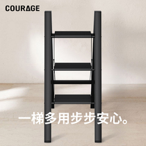 COURAGE Ladder Home Multifunctional Three-Step Folding Herringbone Ladder Flower Stand Black Thickened Portable Ladder