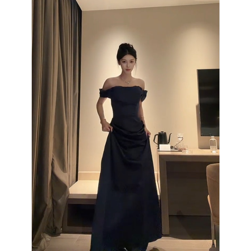 Black Evening Dress, High-End Light Luxury, Niche French Satin, Formal Coming-Of-Age Ceremony, Birthday, Stunning Dinner Party Dress for Women
