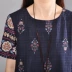 Mùa hè 2018 mới gió quốc gia in lỏng trong phần dài cổ tròn tay ngắn retro kích thước lớn cotton và váy lanh nữ váy suông váy đầm