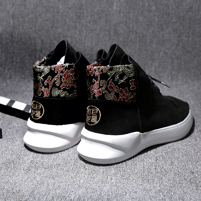Chinese style embroidered high-top shoes men's Chinese-style retro ins super hot hip-hop casual sneakers ancient fashion shoes