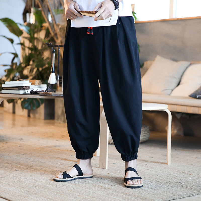 Linen Nine Pants Men Chinese Wind Lax Tang Cotton Beam Pants Lamps Halen Pants Leisure Pants