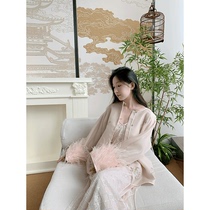 Chuanxian Crested Ibis) #616) original design hand-embroidered round neck straight top with round neck and pink color