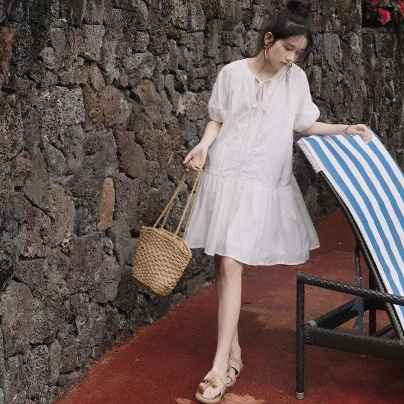 Recommended by Aqi! 4.21 Vacation Style! Fresh Jacquard Short Dress