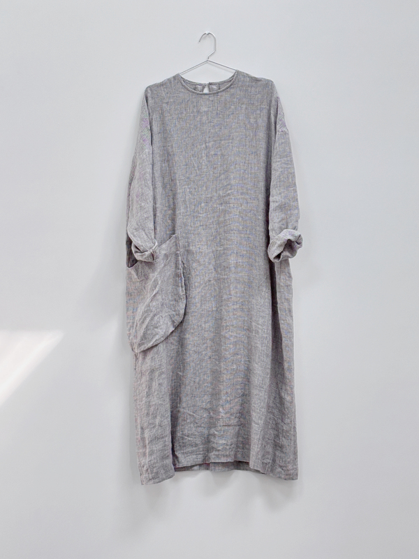 Pre-Order: No More Orders Will Be Processed Around Mid-August. Guaze Japanese-Style Large Pocket Linen Long Dress, Made in Japan