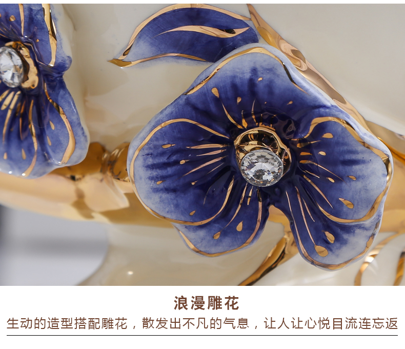 European new royal blue name plum flower series European ceramic ashtray sitting room adornment bedroom with cover the ashtray furnishing articles