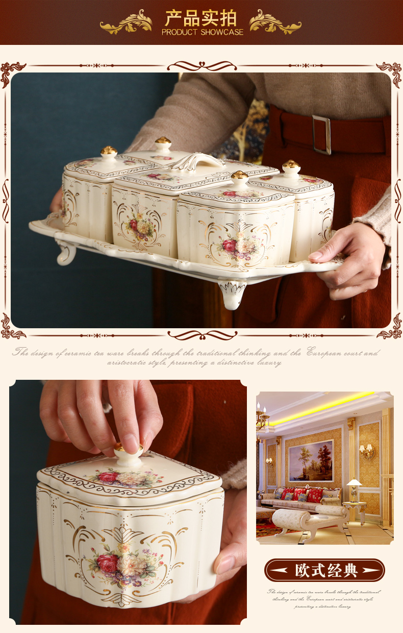 SAN road fort European dry fruit tray ceramic frame with cover large candy snack plate creative fruit bowl is placed in the living room