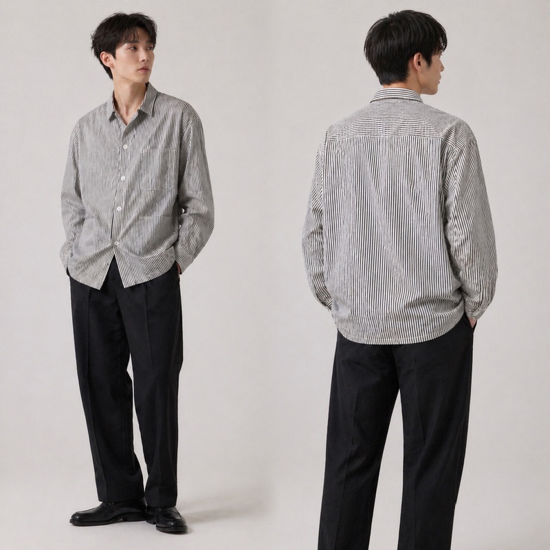 Foreign Trade Men's Long-Sleeved Shirts, Spring and Autumn Business Casual Striped Shirts