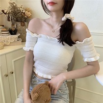  Pleated one-shoulder white short-sleeved t-shirt womens 2021 new spring slim slim all-match bottoming shirt top