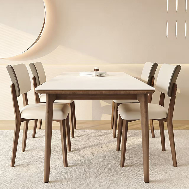 Delifeng Solid Wood Slate Dining Table and Chair Set for Home Use in Small Apartments, Modern and Simple Black Walnut Dining Table