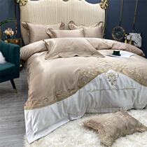 Eurostyle upscale true silk pure cotton linen four pieces 100 full cotton embroidery quilt cover summer ice silk 4 bedding