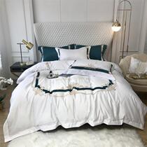 Eurostyle embroidered silk quilt cover net red with all-cotton linen brief about four sets 1 8m bed hat pure cotton bed supplies