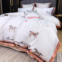 White Little Angel Bed Pure Cotton Four Pieces 100 Full Tampon Satin Luxury Ice Silk Embroidery Quilt Cover Bed Linen