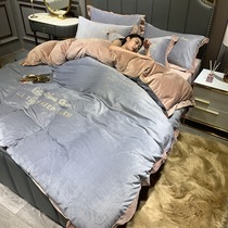 Double face flannel with four sets of winter crystal suede plus suede thickened winter bed linen bed Coral Suede Bedding
