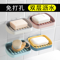 Bathroom soap box rack suction cup creative wall-mounted punch-free drain soap box shelf travel double-layer household