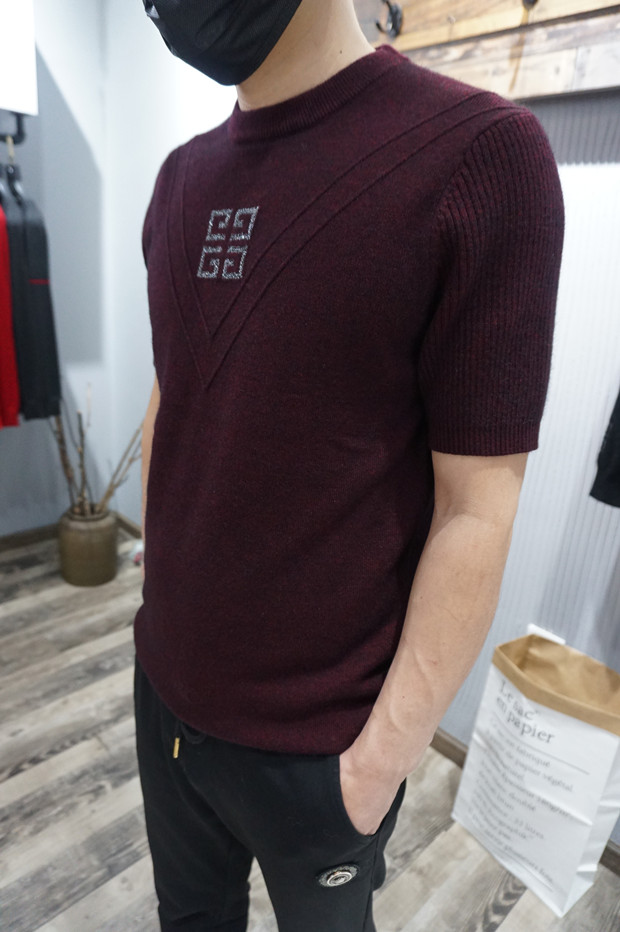 Áo len mỏng mới cho nam ngắn tay áo len mùa đông thời trang cashmere Jacquard đan nửa tay áo bộ nỉ nam
